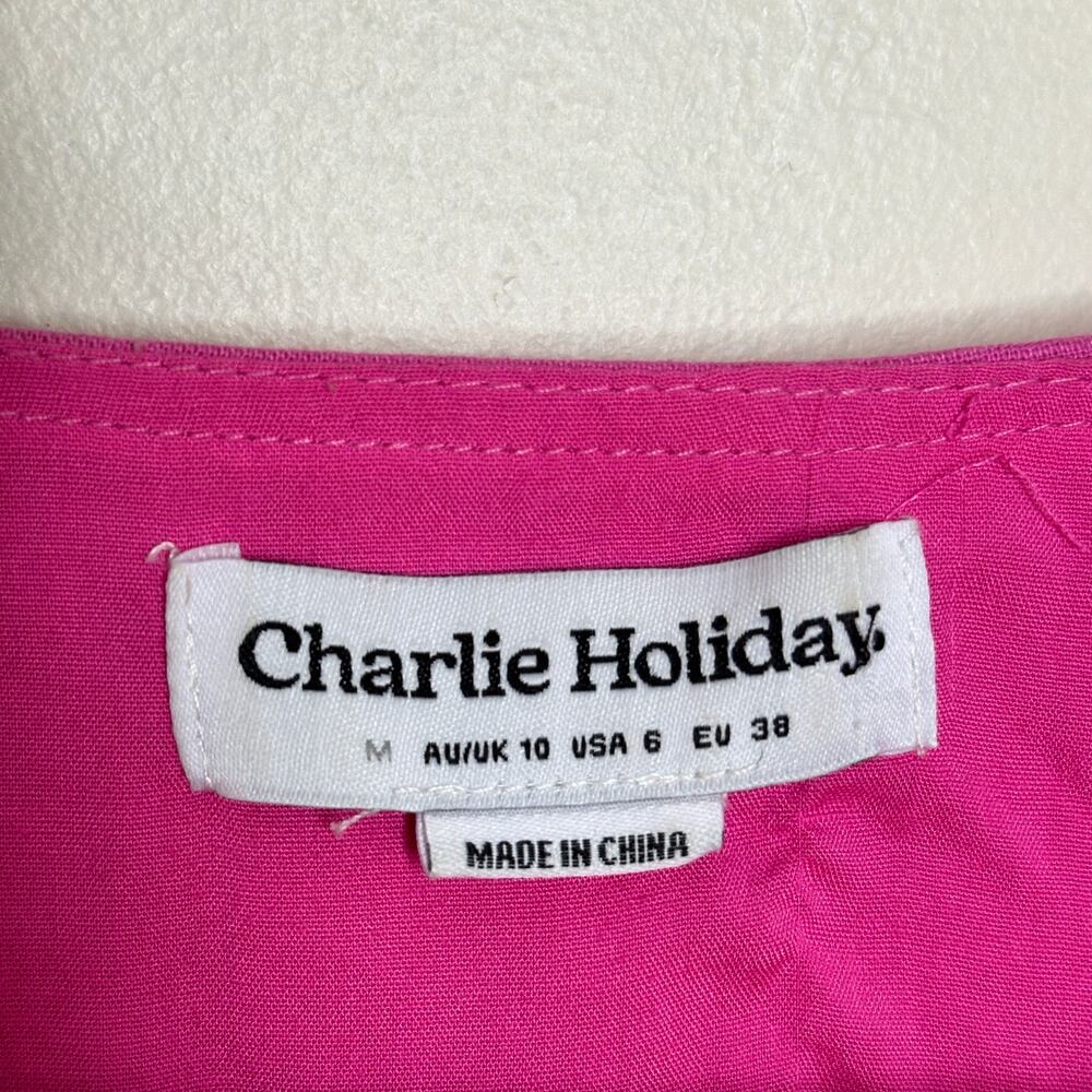 ANTHROPOLOGIE x CHARLIE HOLIDAY Linen Puff Sleeve Mini Dress Pink Sz 6 {3W45} - Picture 5 of 6